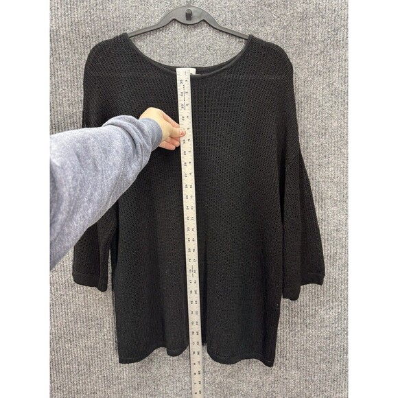 J Jill Open Knit Linen Blend Top Women’s XL Black 3/4 Sleeve Round Neck Coverup - Picture 7 of 9